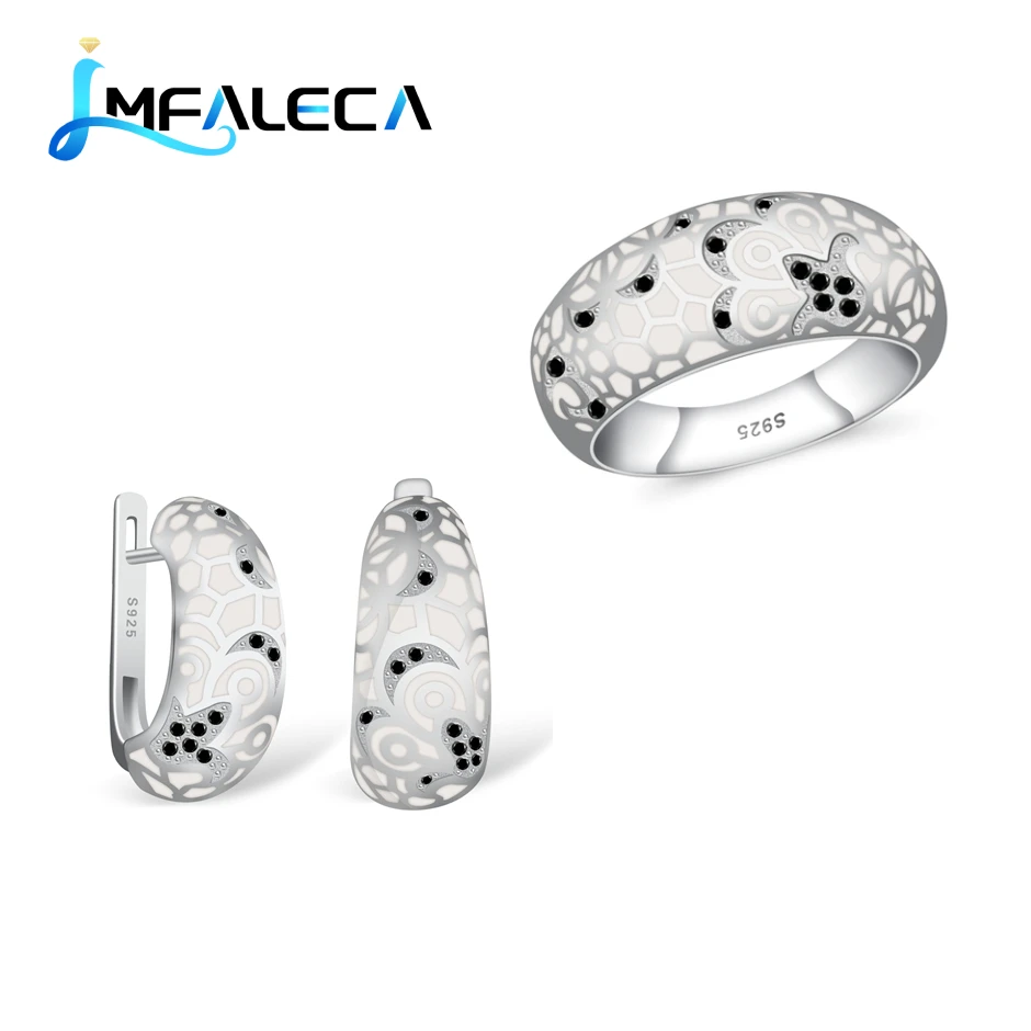 LMFALECA Серебряные Ювелирные наборы для женщин классические белые эмалированные