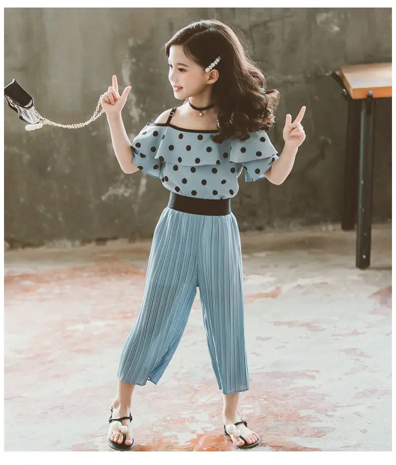 Комплекты одежды для девочек летняя футболка слинг в горошек 2020 + плиссированные