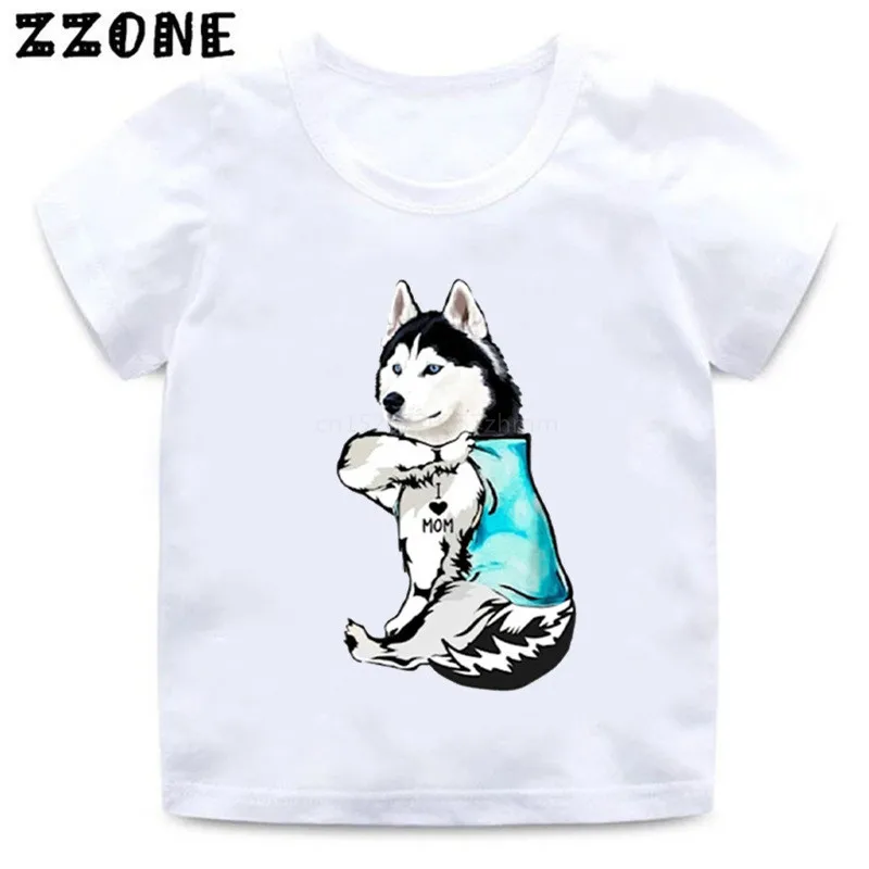 Забавная детская футболка Pug I Love Mom Татто собака Хаски французский бульдог