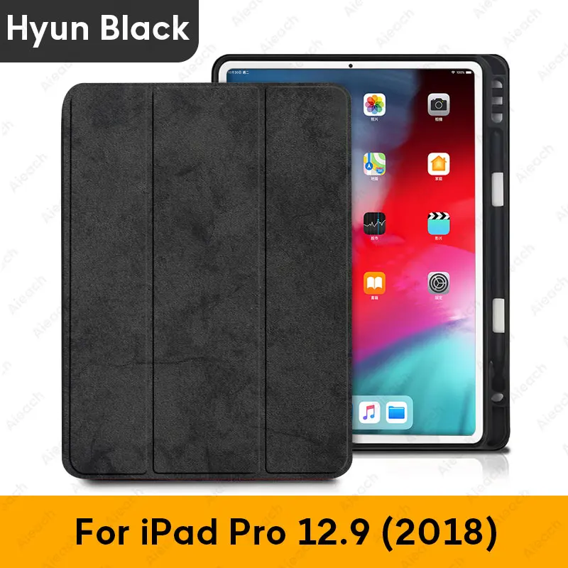 12.9 2018 Black 02 Чехол для iPad Pro 12,9 с держателем-карандашом из искусственной кожи, передняя крышка, мягкий силиконовый чехол для iPad Pro 12,9 - Цвет: 12.9 2018 Black 02