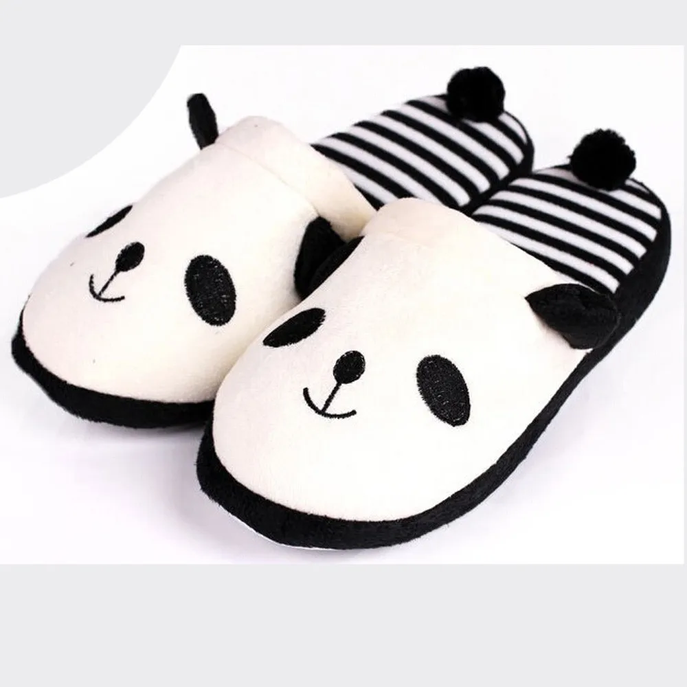 

Women's Warm Slippers Cute Cartoon Panda Home Floor Soft Striped Slippers Winter Spring Women's Shoes Тапочки Домашние Женские #