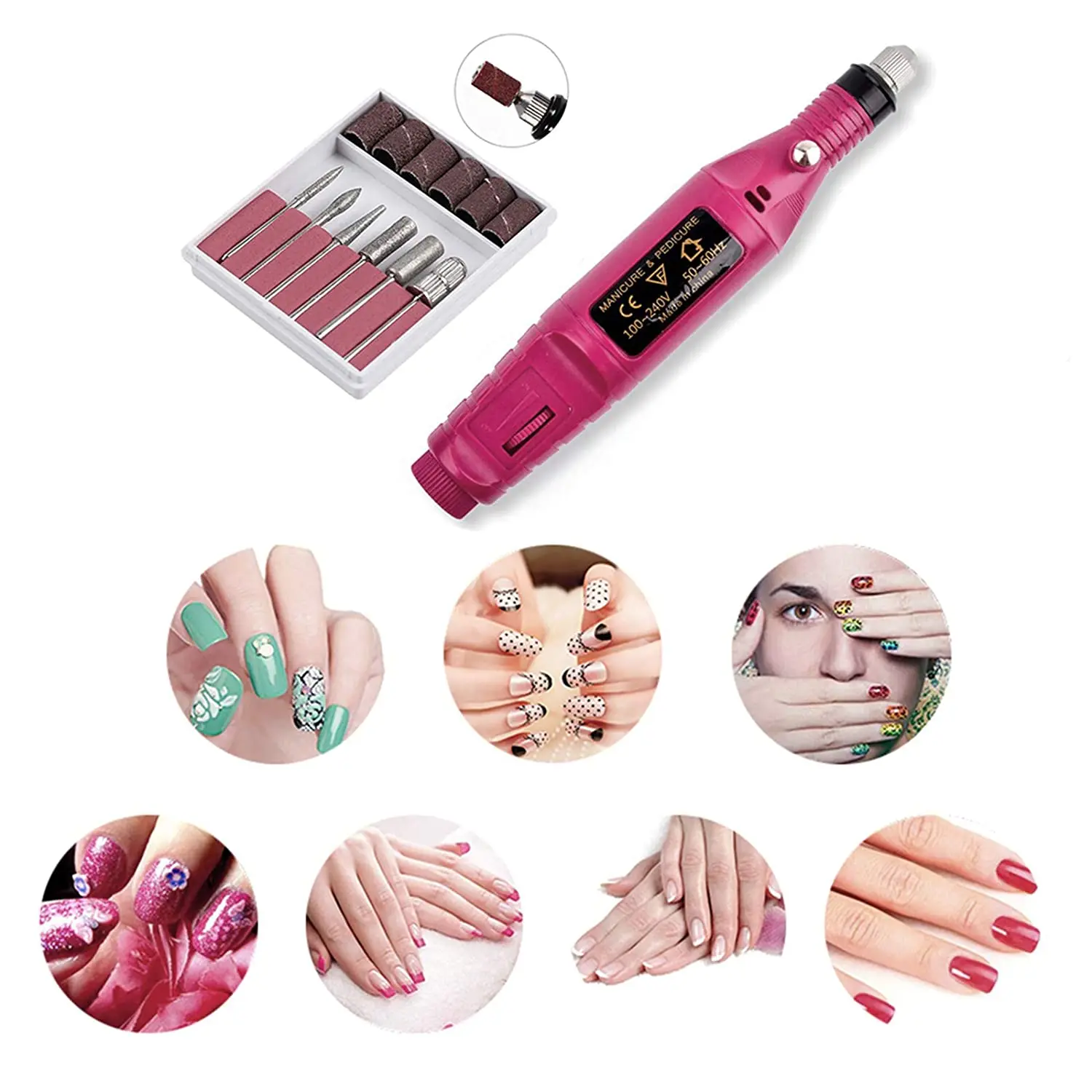 

Electric Nail Drill Kit Portable Nail File Manicure Pedicure Polishing Shape Tools with 6 Nail Drill Bits & Sanding Bands