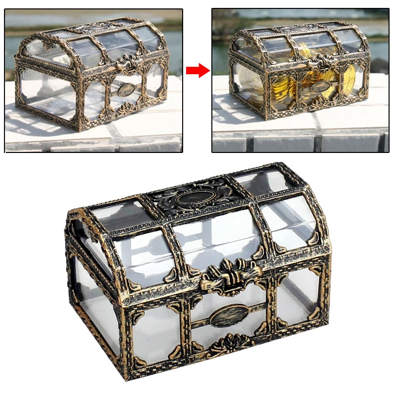 Пластик прозрачная текстура рисунка пиратский Treasure Box кристальных камней