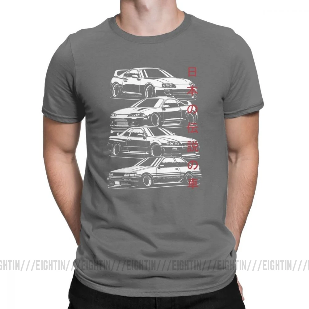 Мужские футболки JDM, легенды, японские автомобили, спортивные футболки, Забавные топы с круглым вырезом и коротким рукавом, очищенные хлопковые футболки серого цвета - Цвет: Темно-серый