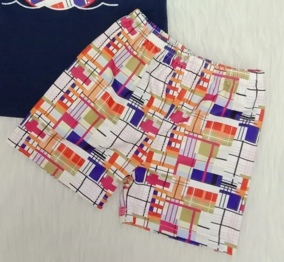 

boys Summer new children's short-sleeved suit embroidered boat pattern color plaid shorts