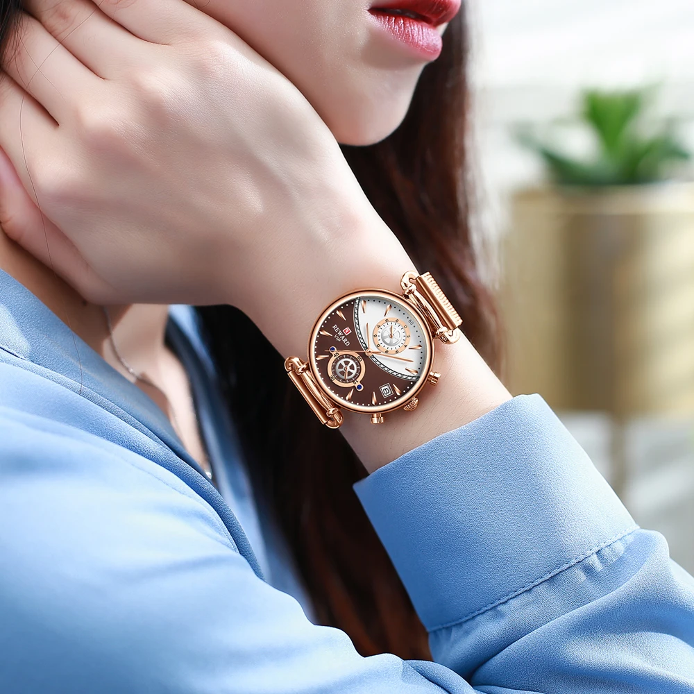 REWARD Women Watches Fashion Rose Gold Female Clock Business Quartz Watch Men Stainless Steel Waterproof Wrist Watch Relogio