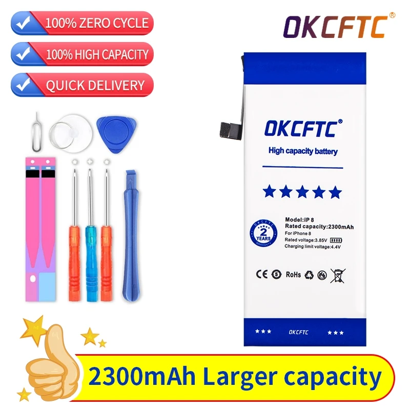 

OKCFTC High-capacity Rreplacement Battery For APPLE Iphone 8 2300mAh batteries with Tools
