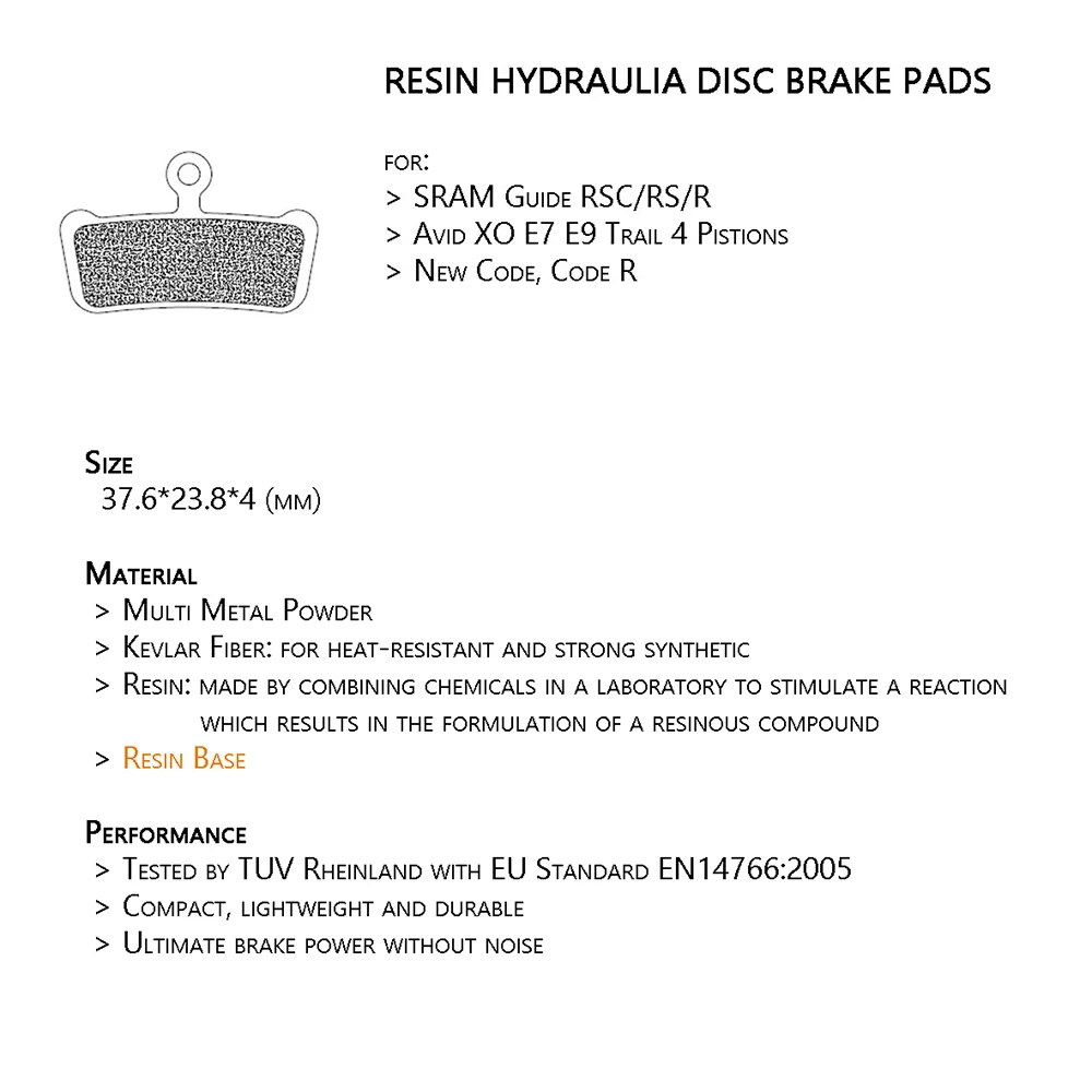 

2Pairs Semi-Metallic bicycle DISC BRAKE PADS FOR SRAM Guide RSC/RS/R Avid XO E7 E9 Trail 4 Pistions Resin Hydraulic Brake Pad
