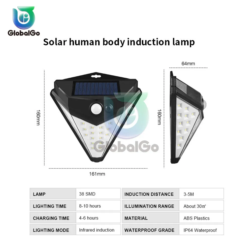 Светодиодный уличный светильник на солнечной батарее 38 светодиодов