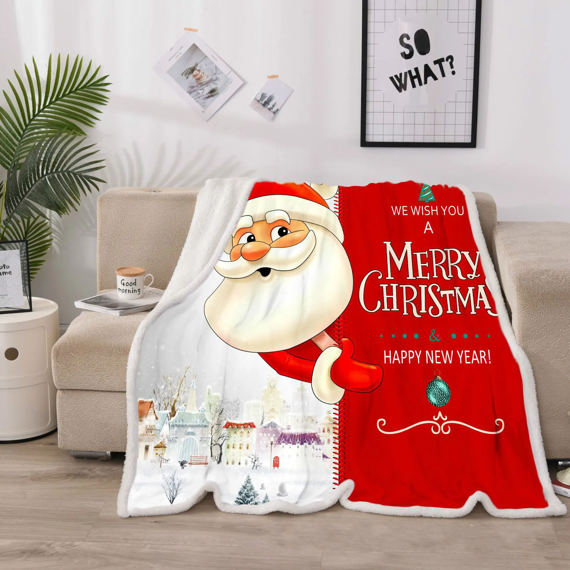 Merry Christmas Bed Coverlet Santa Clause Spread Winter Warm Flannel Blanket Children Room Soft Cover Bedspreads 150x200 | Дом и сад