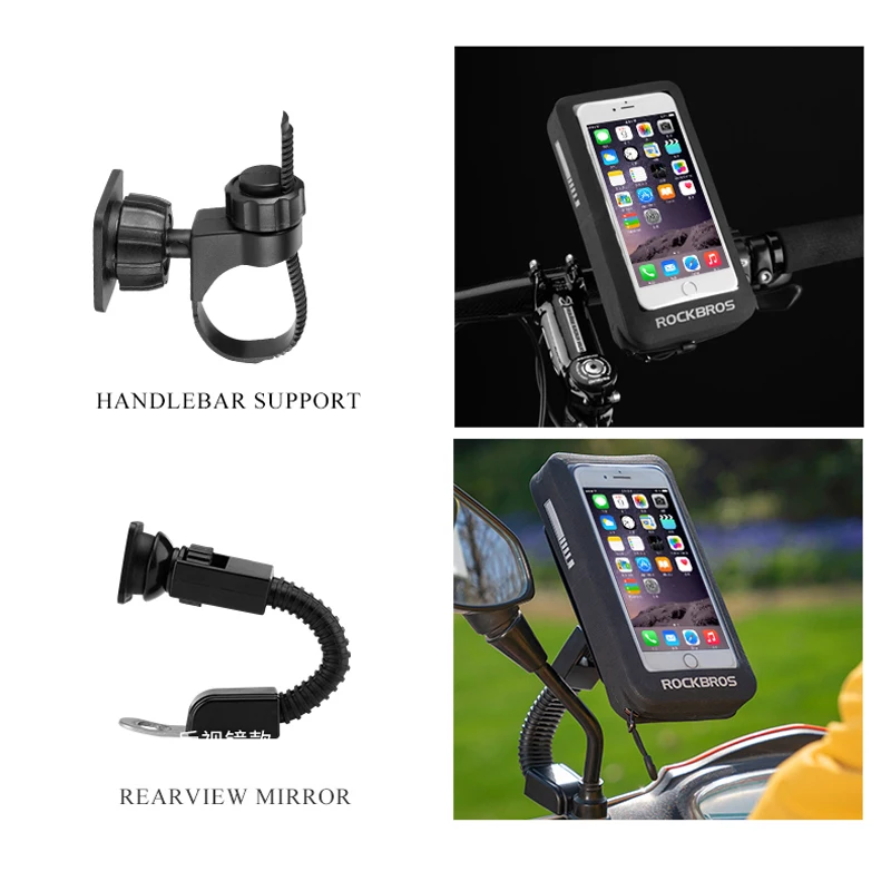 ROCKBROS Bicycle Bike Bags Waterproof 5.8&quot/6&quot MTB Road Phone Touchscreen Rearview Mirror Handlebar Rotatable | Спорт и