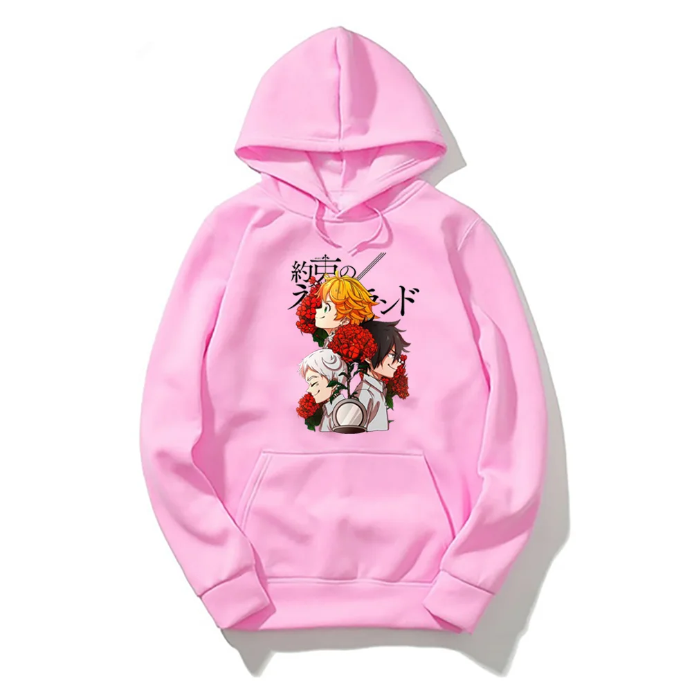 Funny the Promised Neverland Hoodies Men Kawaii Fashion Harajuku Winter Warm Streetwear Graphic Sweatshirts Male