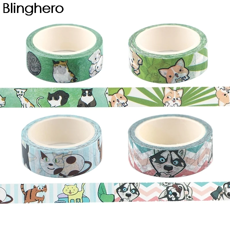 

10pcs/lot BH1211 Blinghero 15mmX7m Cartoon Animal Washi Tape Paper DIY Dog Cat Tape Adhesive Tapes Stickers Stationery Tapes