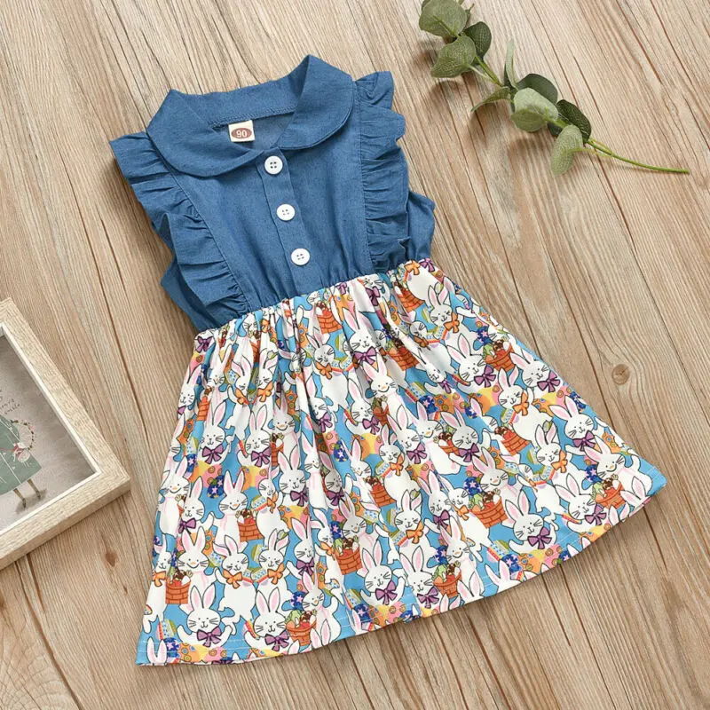 Пасхальное платье с кроликом джинсовое платье-пачка без рукавов оборками для