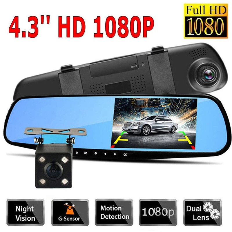 4.3 Inch 32G HD 1080P Car Dvr Camera With Stream RearView Mirror Night Vision Video Recorder Registrator Dash Cam Dual