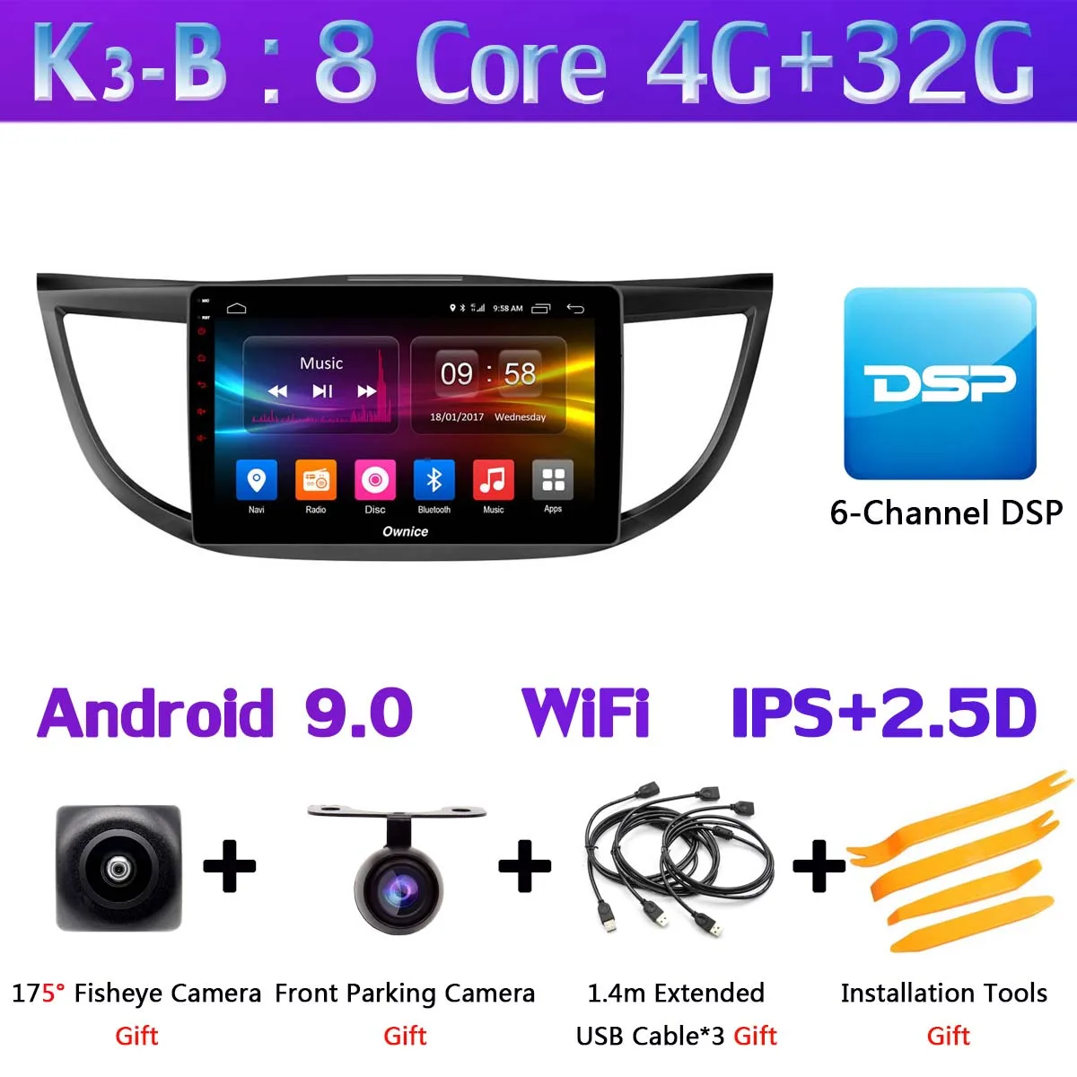 K3-B 360 ° камера Android 9,0 8Core 4+ 64G SPDIF DSP CarPlay автомобильный мультимедийный плеер для Honda CRV 2012 2013 gps радио - Цвет: K3-B