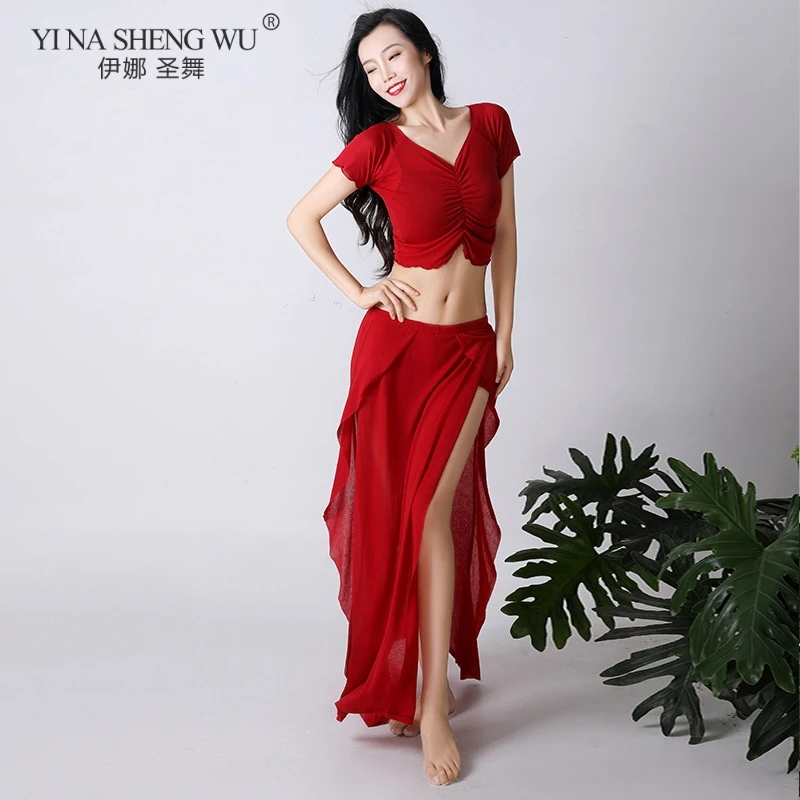 

Belly Dance Suit New Female Sexy Short Sleeve Top Practice Clothing New Split Long Skirt Stage Eastern Performance Clothes Suit