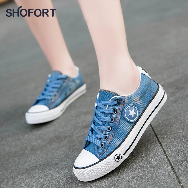 Кеды SHOFORT женские из денима модные кроссовки на шнуровке повседневная спортивная