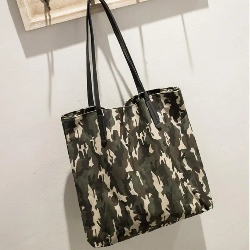 Женская модная камуфляжная холщевая сумка на плечо Большая вместительная