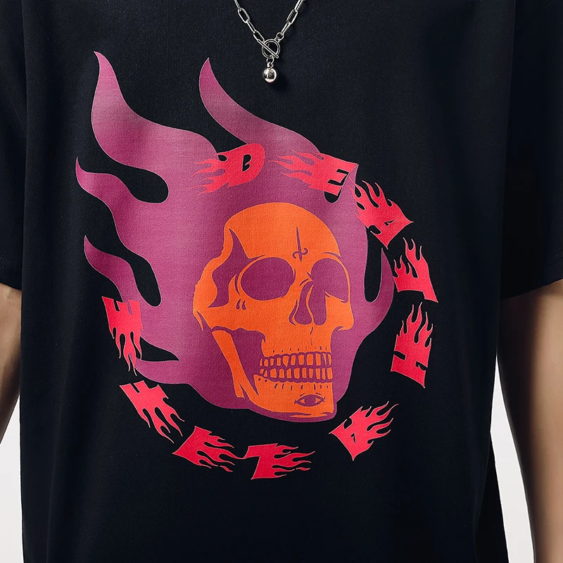 

Summer fashion brand men's white flame skull fashion brand 100% cotton comfortable T-shirt casual printing short sleeves