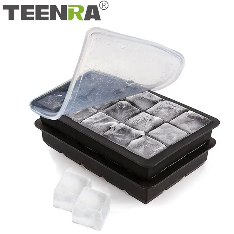 

TEENRA квадратная форма для кубика льда с 15 отверстиями, Силиконовый поднос для льда с крышкой, Пищевая силиконовая форма для мороженого, аксес...