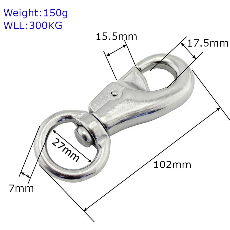 Поворотный карабин из нержавеющей стали 304 серебристый с вертлюгом быстрого