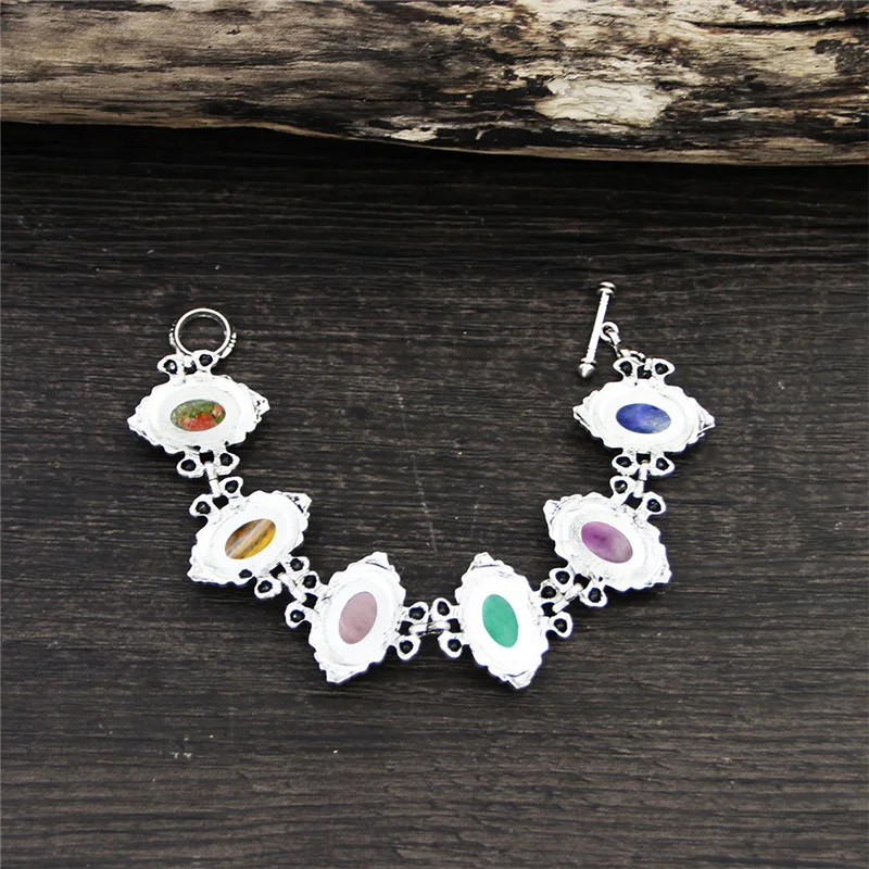 Винтажный Овальный цветочный кварцевый аметистовый браслет для женщин античное