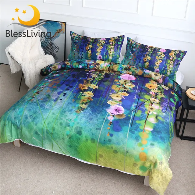 BlessLiving Floral Duvet Cover Set Colorful Flowers Bedclothes Watercolor Luxury Bedding Sets 3 Pieces Red Roses Comforter Cover 1