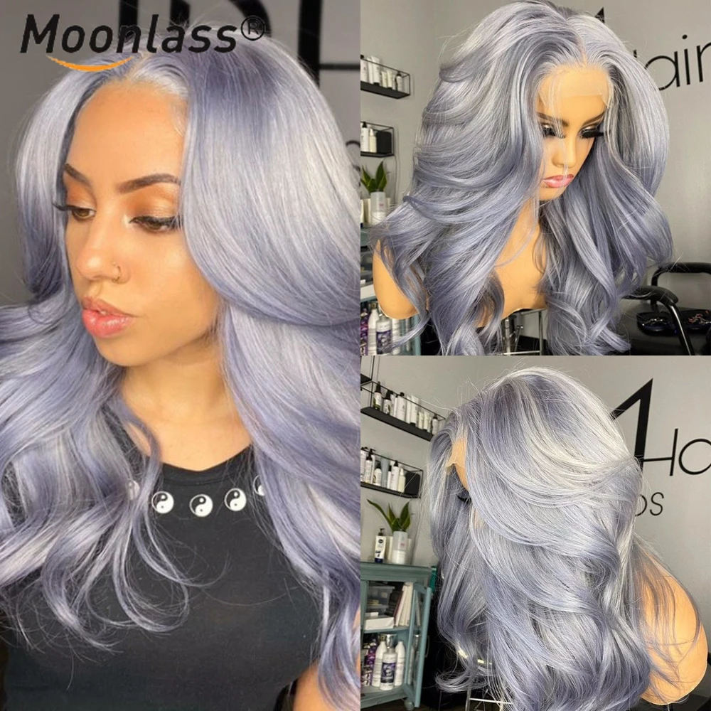 

Ash Grey Colored Body Wave Lace Front Wig Brazilian Virgin Hair HD Transparent Lace Front Human Hair Wigs For Women 180 Density