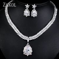 zakol luxury high quality cubic zirconia droplets bridal jewelry earrings necklace set for women wedding dinner party fssp002