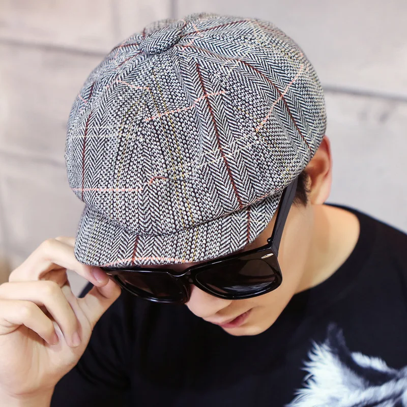 Ретро осень зима весна берет кепка мужская однотонная восьмиугольная Newsboy