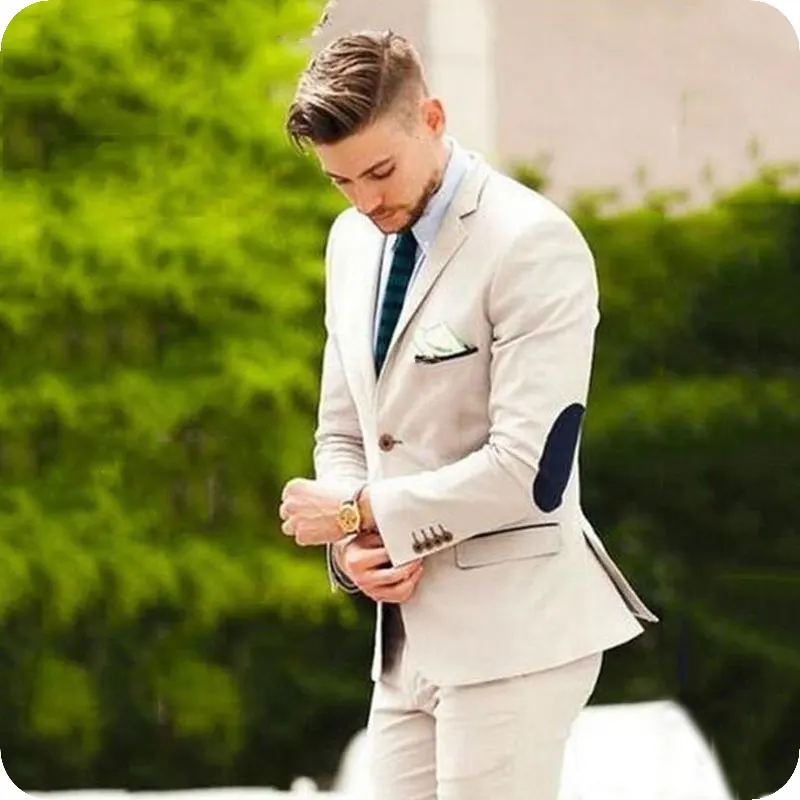 2021 Summer Casual Wedding Suits For Men Slim Fit Beige Groom Mens Tuxedo Terno Masculino 2 Piece Best Man Costume Homme Mariage
