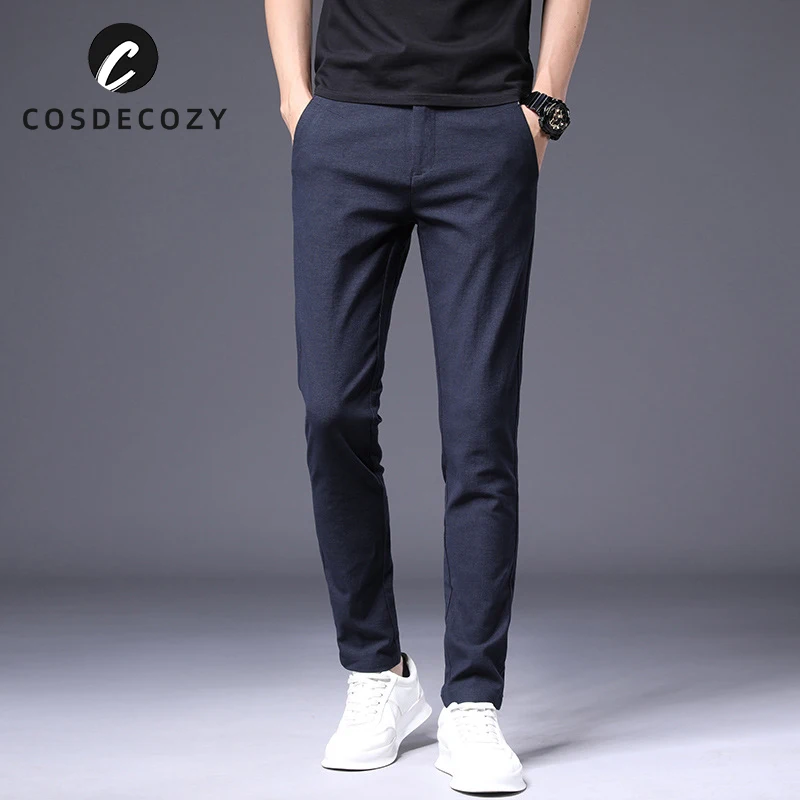 

Cosdecozy Men 2021 Summer Spring Fashion Casual Zipper Button Pocket Long Suit Pants Plus Size Slim Trousers For Male