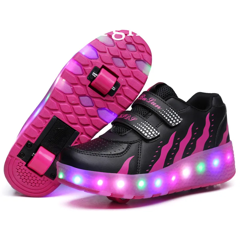 

Two Wheels Luminous Sneakers Black Red Led Light Roller Skate Shoes for Children Kids Led Shoes Boys Girls Shoes Light Up Unisex