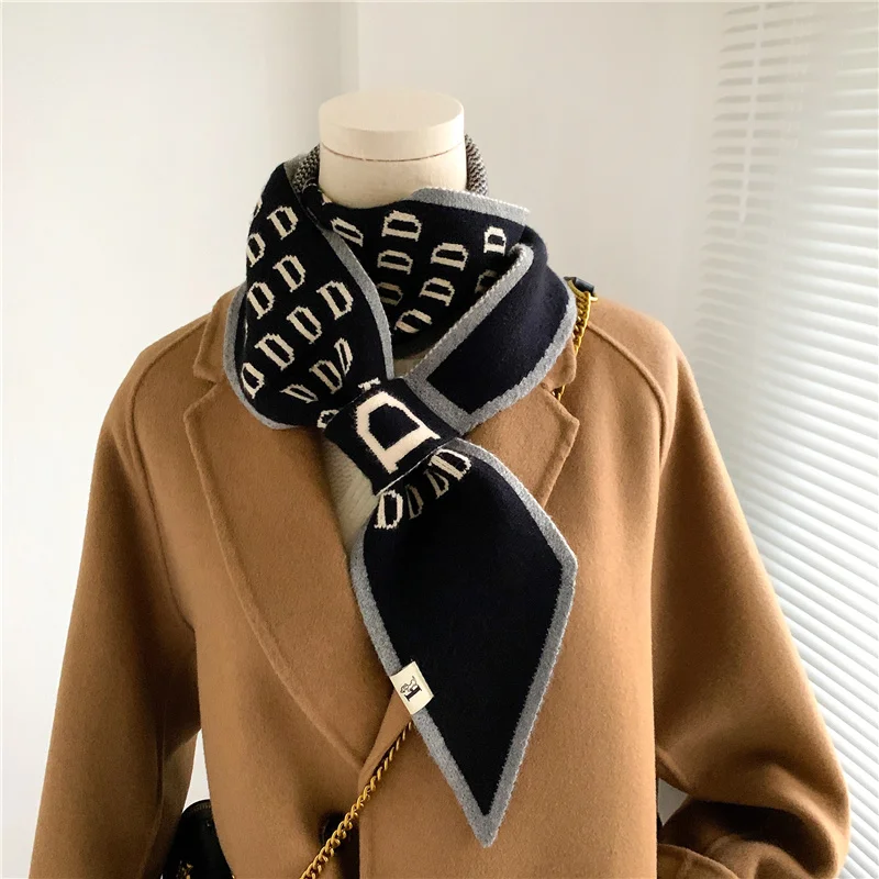 

Luxury Winter Neck Scarf Knitted Lady Warm Collar Wraps Plaid Letter Skinny Long Narrow Thick Ties Scarves Neckerchief