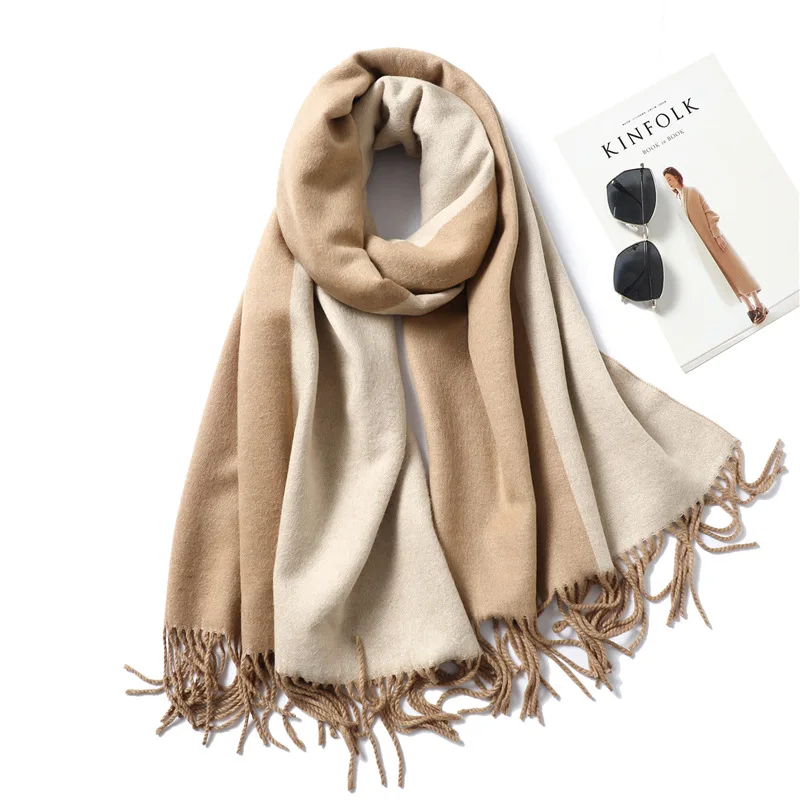 Брендовый дизайнерский зимний однотонный шарф 2019 женские толстые теплые