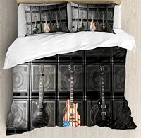american flag bedding set black and us bass guitar electronic rock music digital graphic work duvet cover pillowcase for home