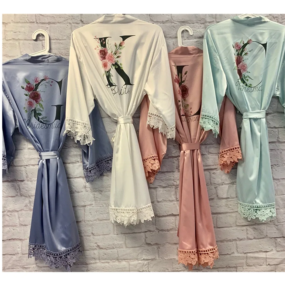 

custom lace bride robe with flower wedding day get ready peignoir Holiday Gift floral bridesmaid nightdress hen night bathrobe