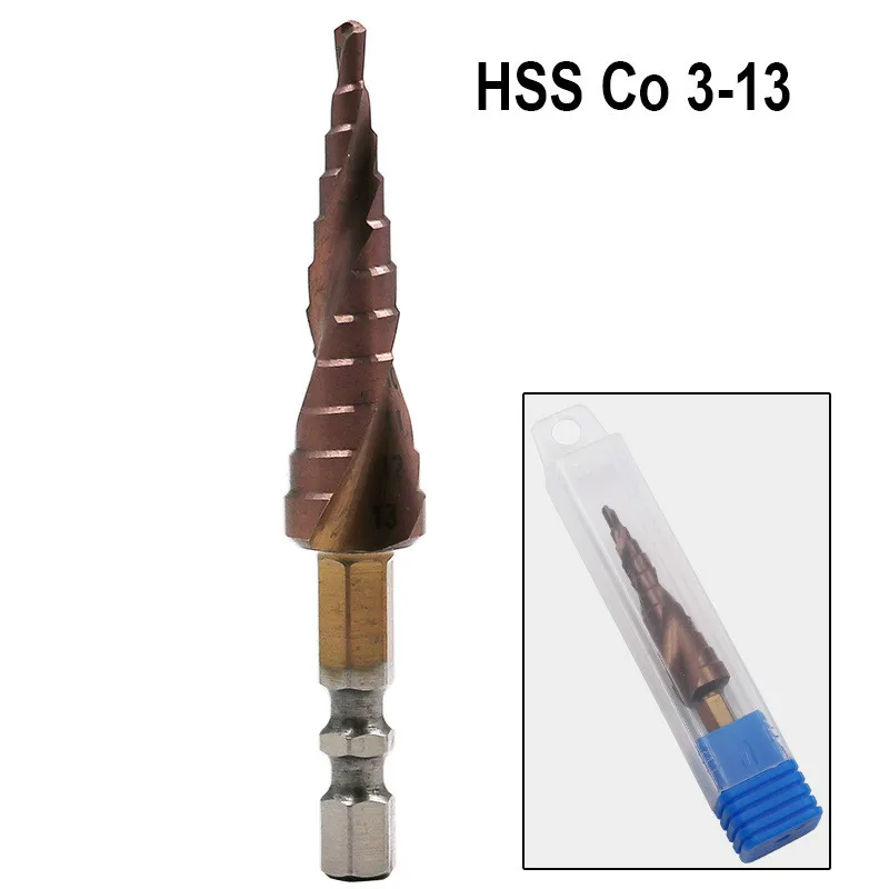 

1PC HSS-Co M35 Cobalt Step Drill Bit 3-13mm Step Drill 1/4 Inch Hex Shank Woodworking Bits Herramientas Para Carpinteria