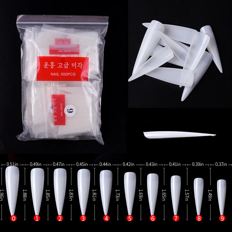 500pcs XXL Stiletto Nail Tips NO C Curve Full Cover Press on Nails