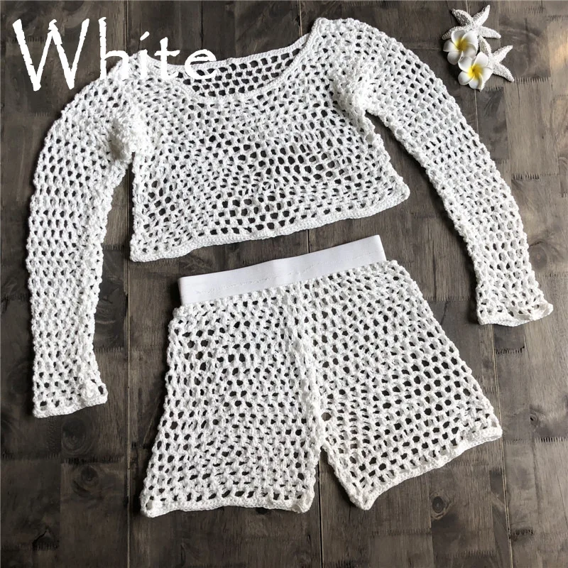 

Swimsuit Female Bikini Crochet Beach Split Swimsuit Fishnet Hollow Out Mesh Bikini Cover Up Long Sleeve Beachwear