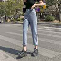 adjustable waist design classic jeans womens clothing 2021 summer high waist slim denim overalls for female capris pants