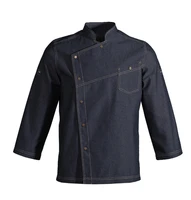 unisex long sleeve kitchen chef uniforms new food service denim fabric chef jackets cook wear bakery breathable s 3xl wholesale