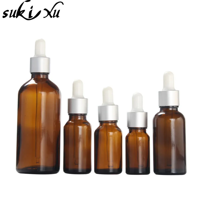 Матовая Серебристая крышка флакон капельница из янтарного стекла жидкость для