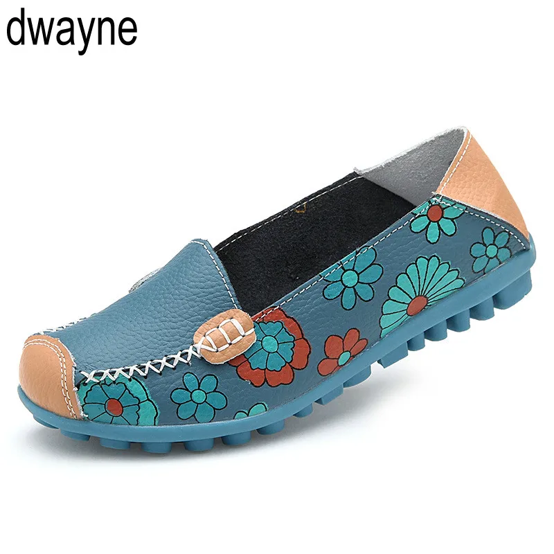 Балетки из коровьей кожи Летние женские туфли натуральной с цветочным принтом