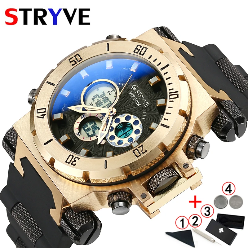 Stryve часы мужские роскошные брендовые военные спортивные цифровые 50 м