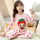 Детские пижамные комплекты для девочек с милым мультяшным принтом в виде розовой клубники, зимняя вечерние ковая мягкая теплая Пижама, одежда для сна для маленьких девочек