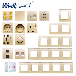 diy champagne gold socket free combination wallpad uk eu socket usb tv data audio outlet free global shipping