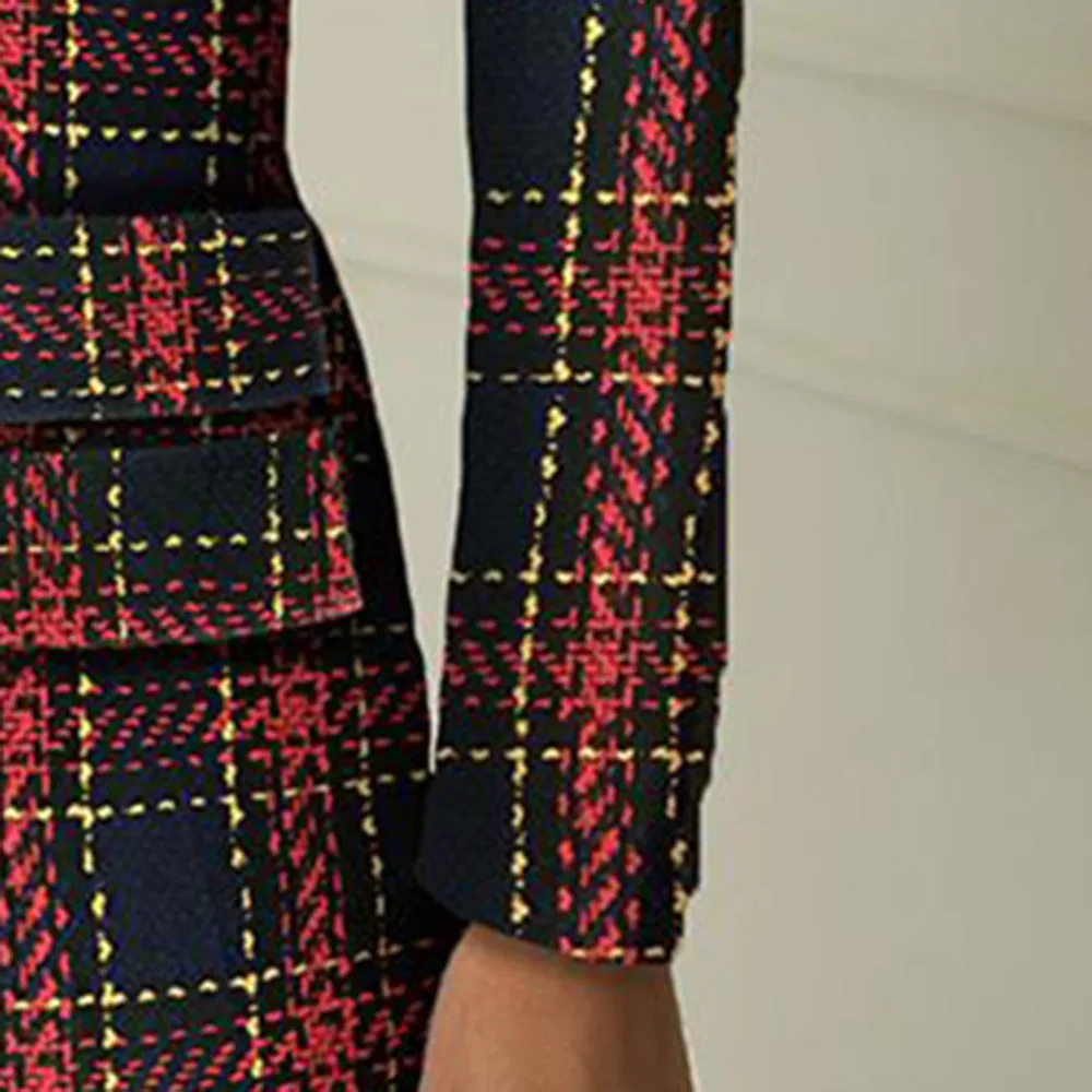 Женское клетчатое платье с блейзером осень и зима сексуальное v-образный вырез