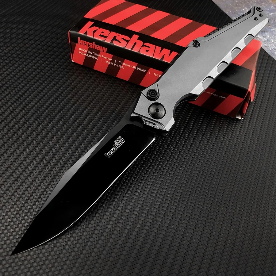 Кершоу 7900GRYBLK Launch 7, складной карманный нож 3,75 дюйма, черное зеркальное лезвие с зажимом, алюминиевые ручки, дизайн Tim Galyean